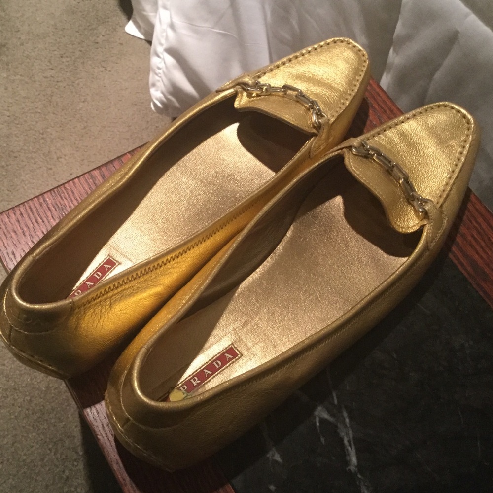 Vintage Gold Prada loafers